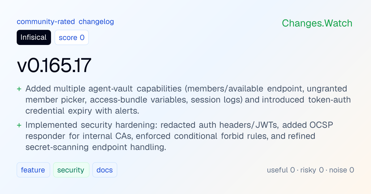 Infisical: v0.165.17 · Changes.Watch